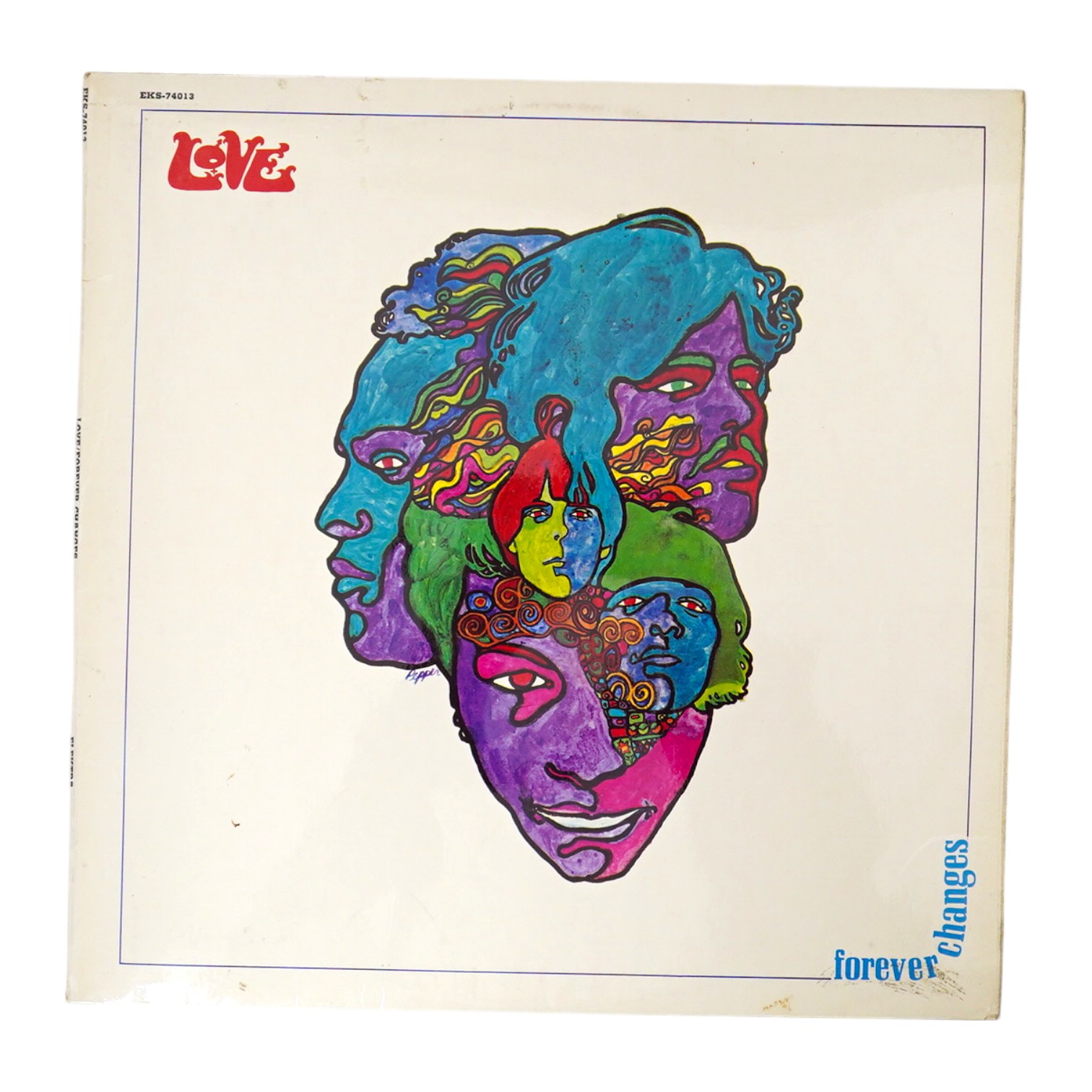 Love; Forever Changes LP record album, on orange stereo Elektra label, EKS 74013 A1/B1. Condition - fair to good, light surface scratches and minor wear to cover.